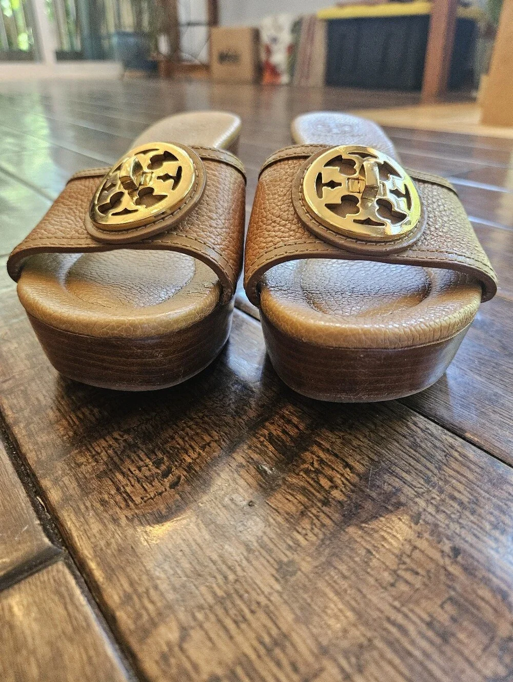 Tory Burch Tan Leather Selma Platform Wedge Sandals Size 8